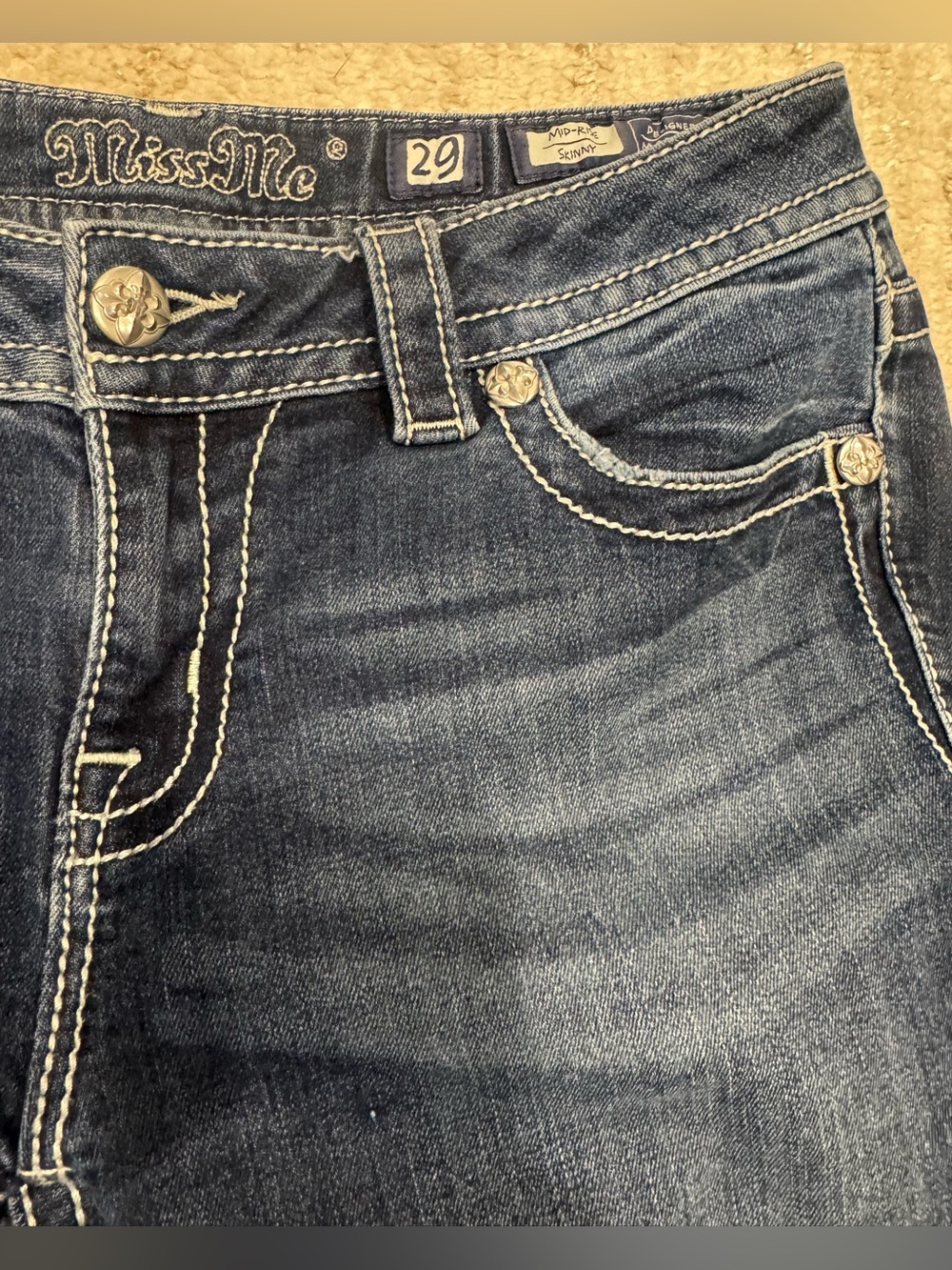 Miss Me Women's Dark Blue Boot Cut Jeans with Contrast Stitch - Picture 5 of 9